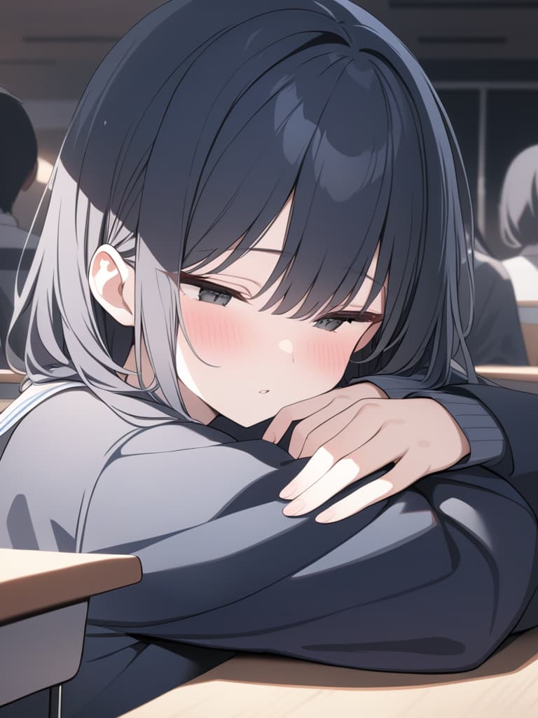  black hair, boy, wolf cut, short hair, black jacket, long sleeves, moe sleeves, cute, cool, high school students, high school students, sleeping seats, sleeping, upper body, black eyes, and desks., masterpiece, best quality,8k,ultra detailed,high resolution,an extremely delicate and beautiful,hyper detail