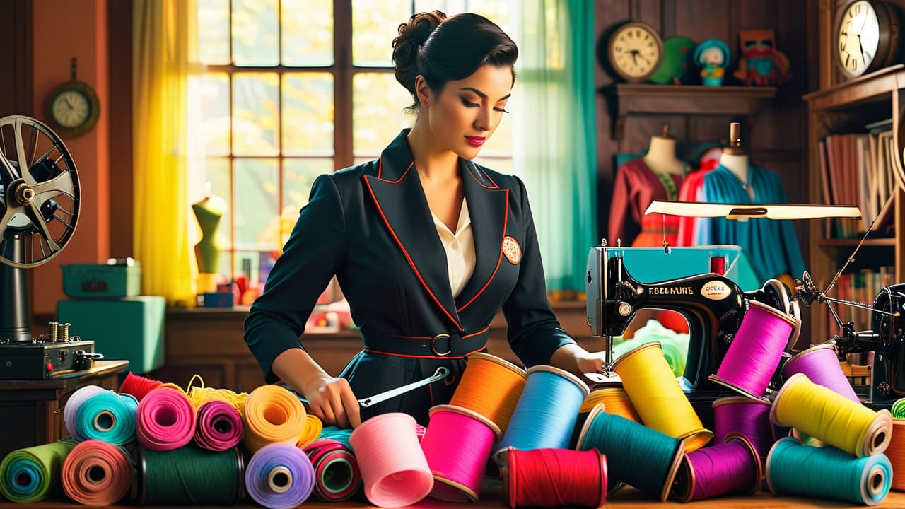  a vibrant workshop scene showcasing a diverse array of colorful fabrics, scissors, sewing machines, and unfinished cosplay costumes. a clock ticks in the background, hinting at time constraints and creativity in action. hyperrealistic, full body, detailed clothing, highly detailed, cinematic lighting, stunningly beautiful, intricate, sharp focus, f/1. 8, 85mm, (centered image composition), (professionally color graded), ((bright soft diffused light)), volumetric fog, trending on instagram, trending on tumblr, HDR 4K, 8K