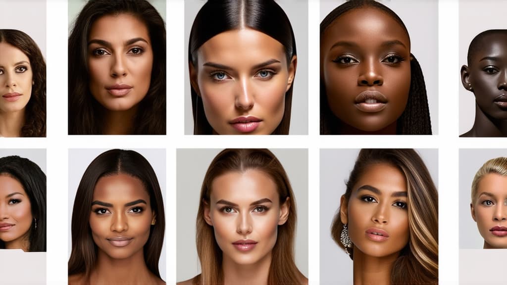  different beauty. set of different female heads on light background. different races and nationalities. ar 16:9, (natural skin texture), highly detailed face, depth of field, hyperrealism, soft light, muted colors