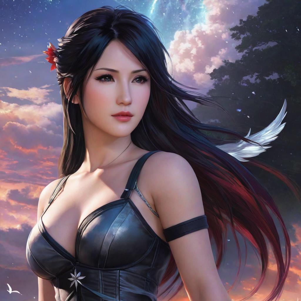  ethereal fantasy concept art of tifa is naked. magnificent, celestial, ethereal, painterly, epic, majestic, magical, fantasy art, cover art, dreamy