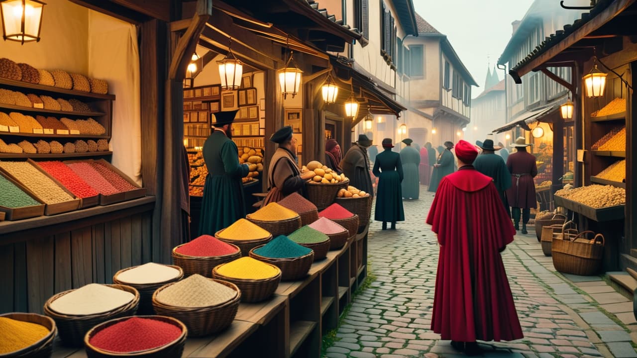  a split scene depicting a vibrant medieval market bustling with colorful characters in period attire, contrasted with a somber, dusty archive filled with aged scrolls and artifacts, highlighting the difference between lively fiction and stark reality. hyperrealistic, full body, detailed clothing, highly detailed, cinematic lighting, stunningly beautiful, intricate, sharp focus, f/1. 8, 85mm, (centered image composition), (professionally color graded), ((bright soft diffused light)), volumetric fog, trending on instagram, trending on tumblr, HDR 4K, 8K