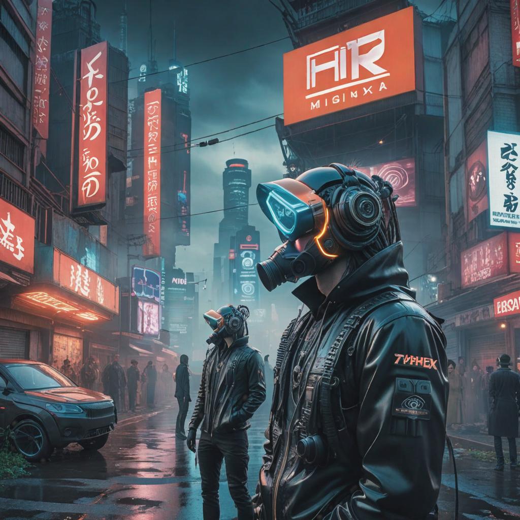  an album cover with splicor and aphex twins with a dystopian feel., ((anime)) hyperrealistic, full body, detailed clothing, highly detailed, cinematic lighting, stunningly beautiful, intricate, sharp focus, f/1. 8, 85mm, (centered image composition), (professionally color graded), ((bright soft diffused light)), volumetric fog, trending on instagram, trending on tumblr, HDR 4K, 8K