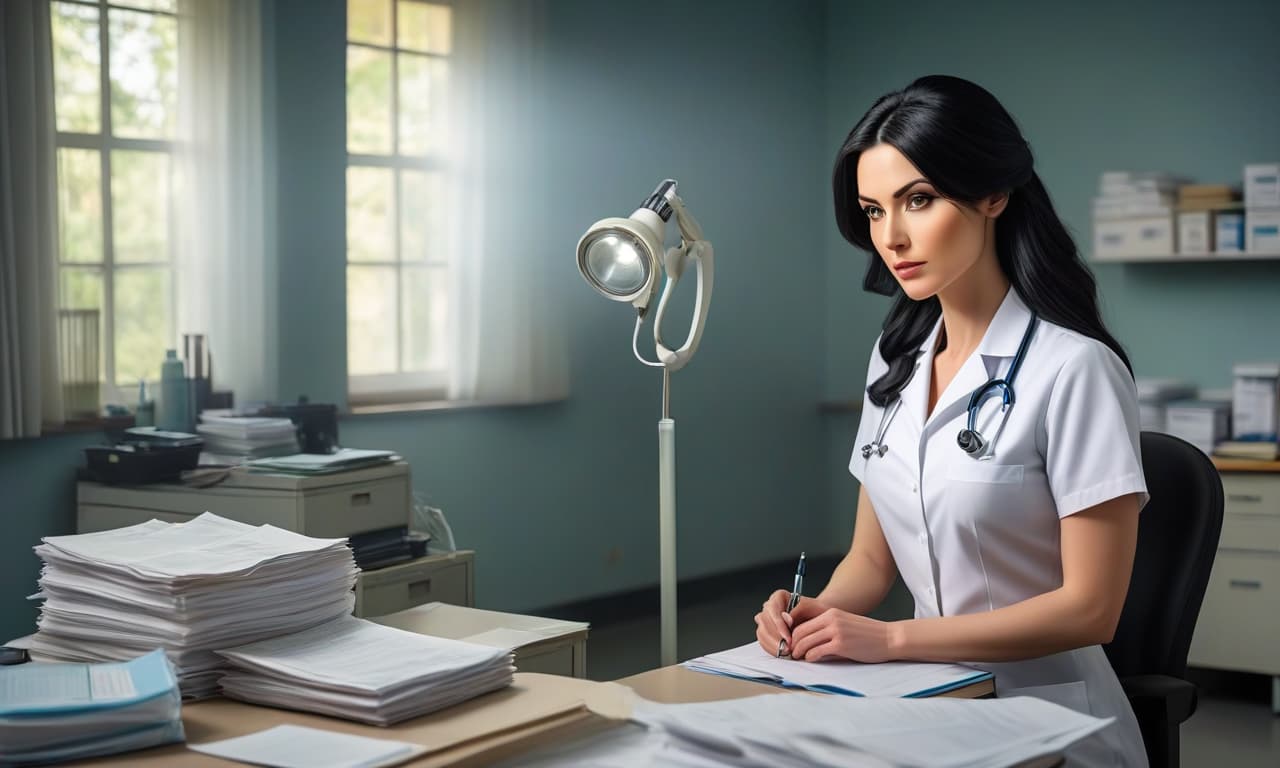  hdr photo of a young pale tired female doctor in her 30s with long black hair in a deployed medical camp for victims of a zombo virus epidemic and records data, hand drawing style . high dynamic range, vivid, rich details, clear shadows and highlights, realistic, intense, enhanced contrast, highly detailed hyperrealistic, full body, detailed clothing, highly detailed, cinematic lighting, stunningly beautiful, intricate, sharp focus, f/1. 8, 85mm, (centered image composition), (professionally color graded), ((bright soft diffused light)), volumetric fog, trending on instagram, trending on tumblr, HDR 4K, 8K