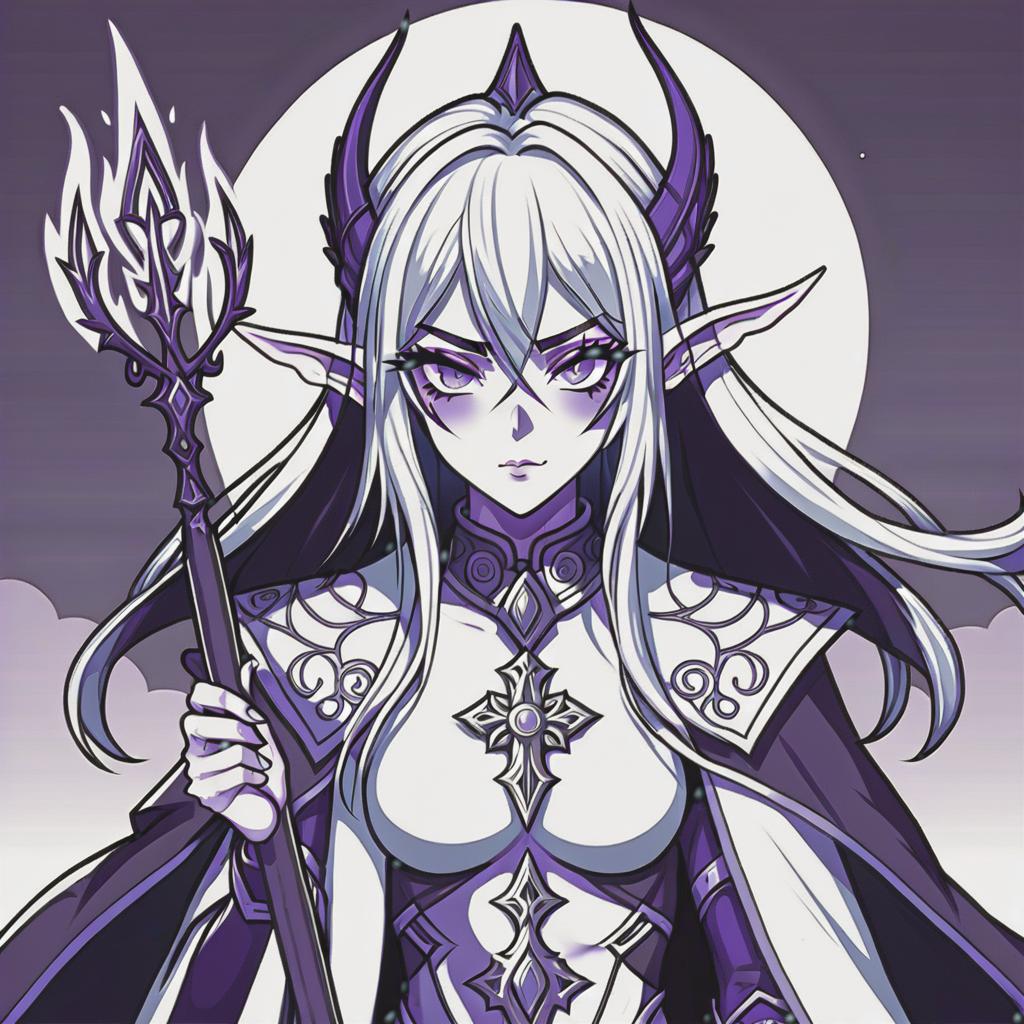  line art drawing priest night elf female, same nightmare. anime style . professional, sleek, modern, minimalist, graphic, line art, vector graphics