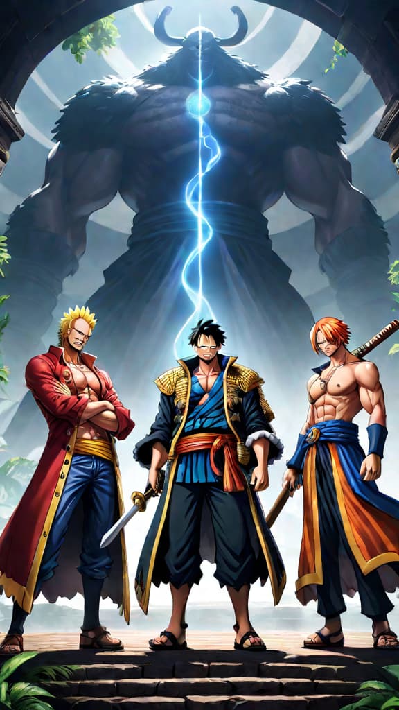  anime art of the mysterious five elders from one piece hiding ancient secrets about the void century. hyperrealistic, full body, detailed clothing, highly detailed, cinematic lighting, stunningly beautiful, intricate, sharp focus, f/1. 8, 85mm, (centered image composition), (professionally color graded), ((bright soft diffused light)), volumetric fog, trending on instagram, trending on tumblr, HDR 4K, 8K