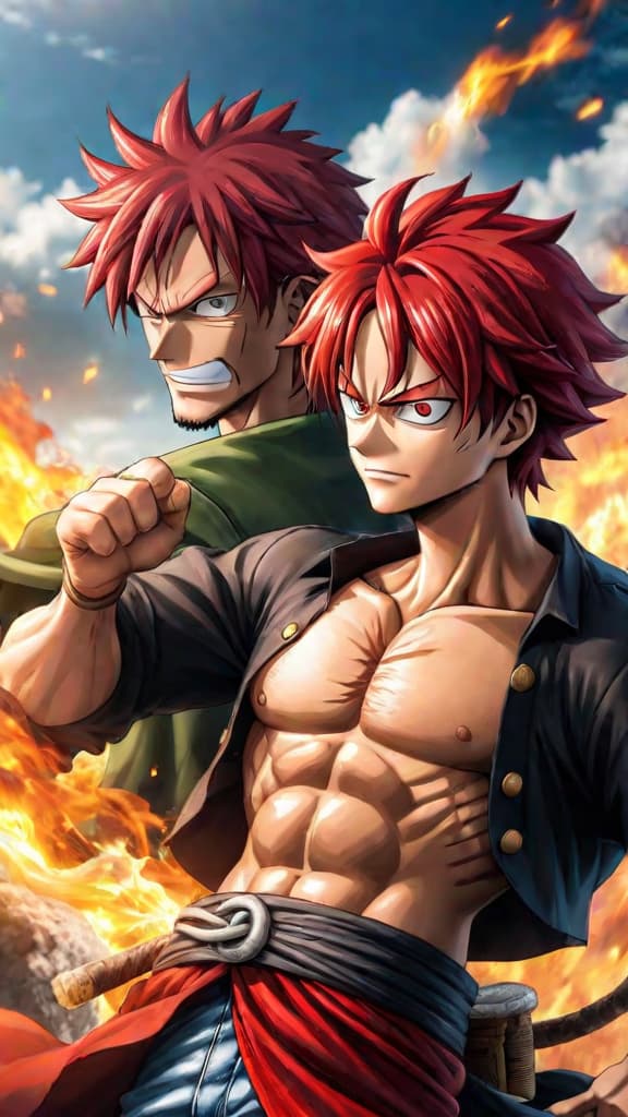  create an anime art depicting the moment red haired shanks sacrifices his arm to save monkey d. luffy from one piece. hyperrealistic, full body, detailed clothing, highly detailed, cinematic lighting, stunningly beautiful, intricate, sharp focus, f/1. 8, 85mm, (centered image composition), (professionally color graded), ((bright soft diffused light)), volumetric fog, trending on instagram, trending on tumblr, HDR 4K, 8K