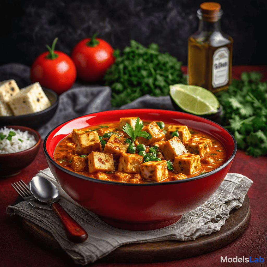  matar paneer in red bowl  hyperrealistic, full body, detailed clothing, highly detailed, cinematic lighting, stunningly beautiful, intricate, sharp focus, f/1. 8, 85mm, (centered image composition), (professionally color graded), ((bright soft diffused light)), volumetric fog, trending on instagram, trending on tumblr, HDR 4K, 8K