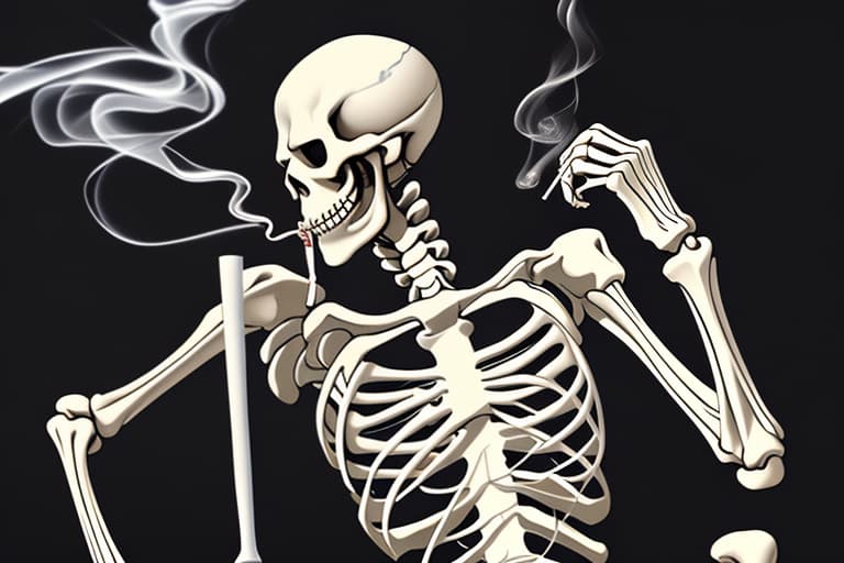  A skeleton holding money and smoking cigarettes