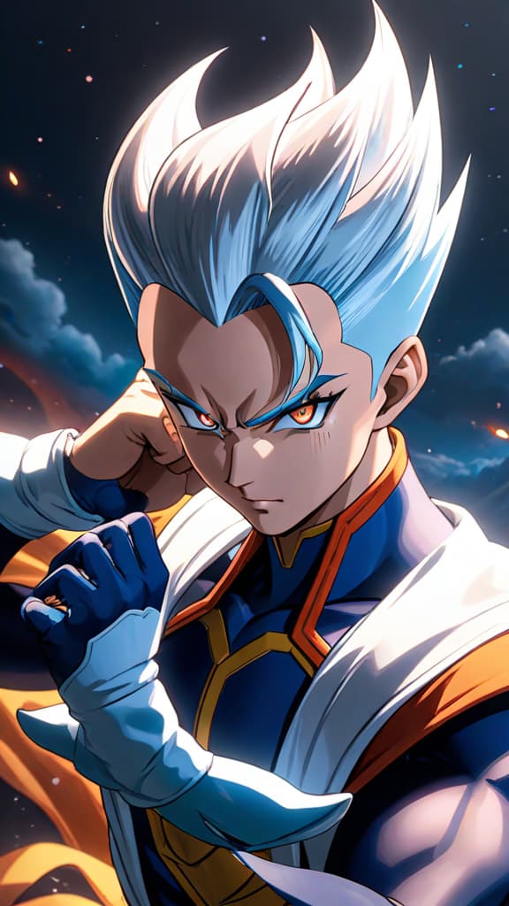  anime art: whis showcasing his temporal do over and ultra instinct powers, leaving warriors in awe. hyperrealistic, full body, detailed clothing, highly detailed, cinematic lighting, stunningly beautiful, intricate, sharp focus, f/1. 8, 85mm, (centered image composition), (professionally color graded), ((bright soft diffused light)), volumetric fog, trending on instagram, trending on tumblr, HDR 4K, 8K