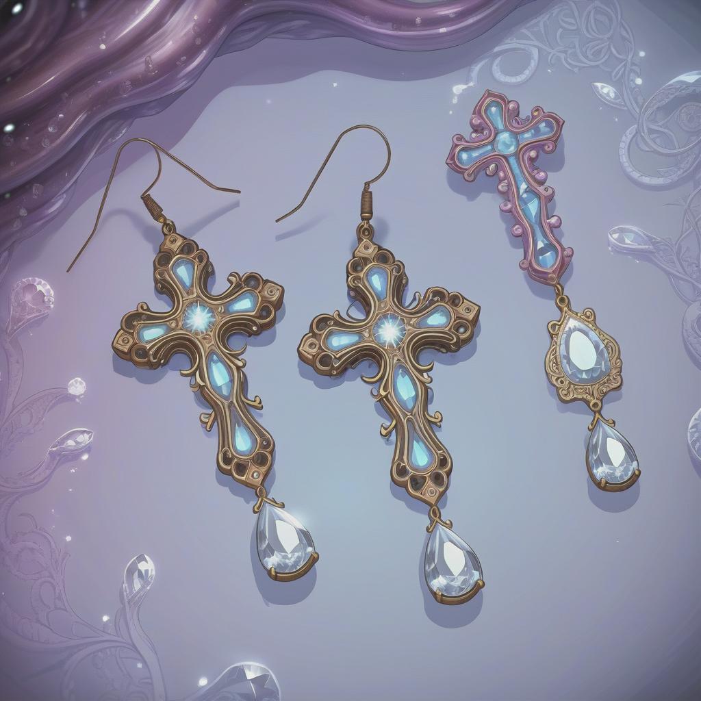  lovecraftian horror prompt: earrings in the shape of a cross adorned with teardrop crystals, elegant jewelry design, high detail, macro shot, soft lighting, luxurious, digital art, photorealistic, gem reflections, intricate patterns, high quality negative prompt: low detail, poorly rendered, unrealistic, flat colors, blurry, misshapen objects, cheap materials . eldritch, cosmic horror, unknown, mysterious, surreal, highly detailed, hkmagic