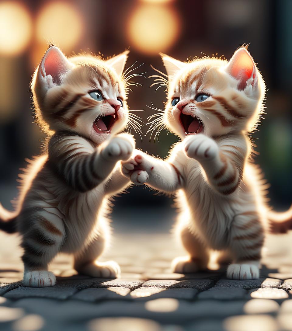  cinematic photo two little kittens are angry at each other . 35mm photograph, film, bokeh, professional, 4k, highly detailed, perfect hands