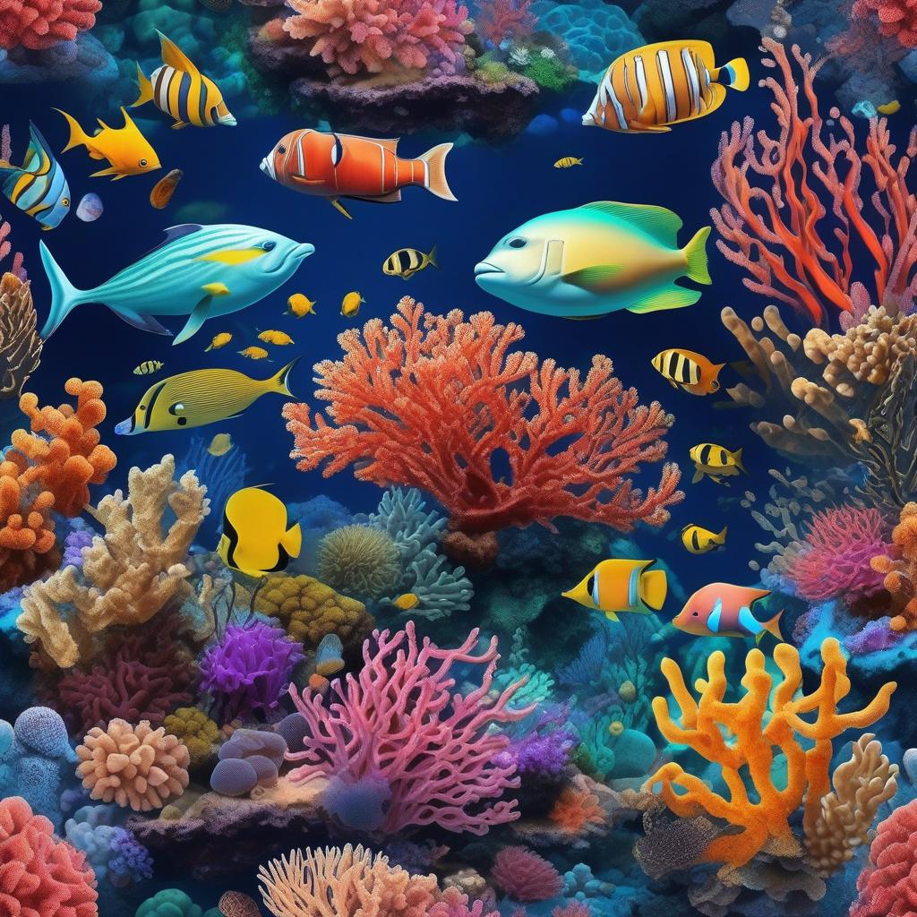  masterpiece, best quality, the beautiful deep sea is full of corals, diverse marine life and charming underwater landscapes, including corals, extremities, small fish, anemones, dolphins, various algae, caves, colorful, 8k resolution and complex details.