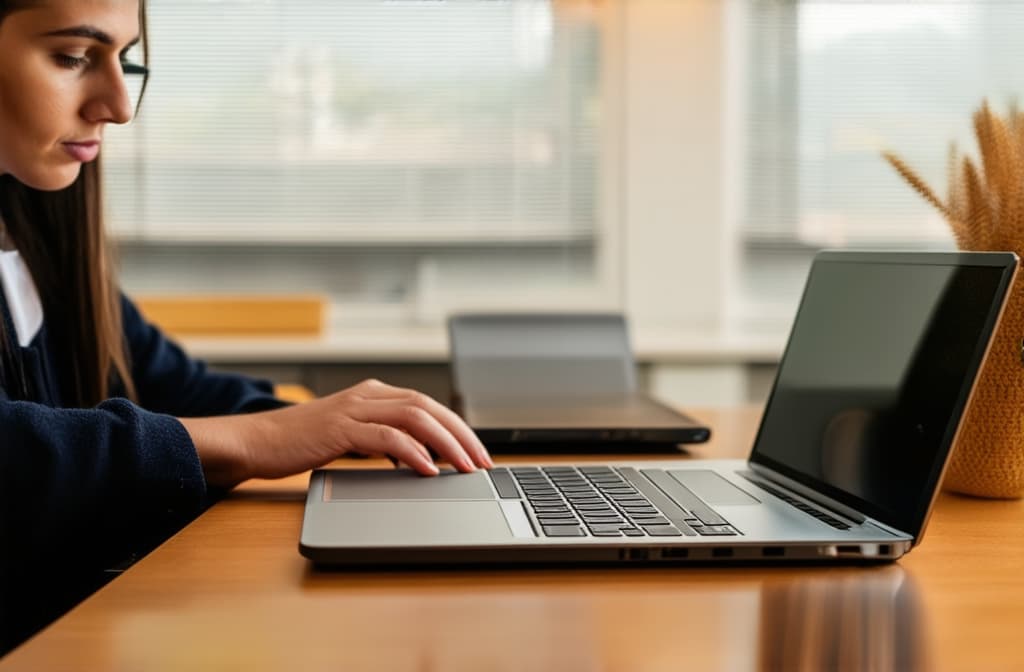  girl working on laptop, office style, stock photography ar 3:2, (natural skin texture), highly detailed face, depth of field, hyperrealism, soft light, muted colors