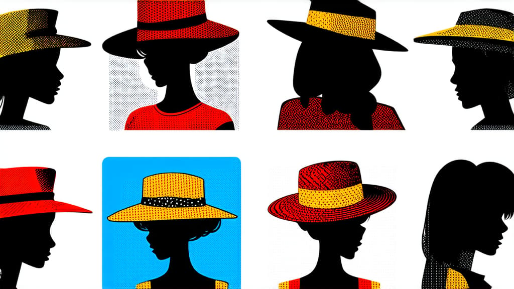  flat illustration, flaticon, (illustration:1.15), different beauty. set of different female heads in hats. different races and nationalities. colored hand drawn illustration ar 16:9, [cory loftis, strobist, pascal campion :: 0.2]