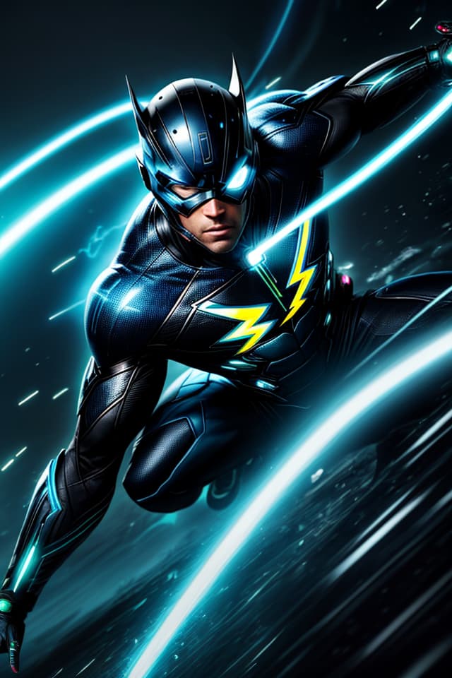  black lightning superhero moving at lightning speed, magic neon, hq, hightly detailed, 4k