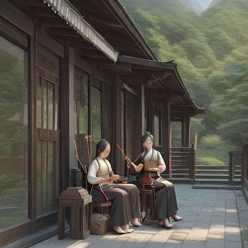  erhu, scenery picture, used for amazon sales, antique style.