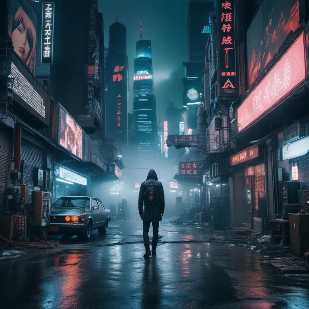  an epic album cover, splicor and aphex twin with a dystopian feel., ((anime)) hyperrealistic, full body, detailed clothing, highly detailed, cinematic lighting, stunningly beautiful, intricate, sharp focus, f/1. 8, 85mm, (centered image composition), (professionally color graded), ((bright soft diffused light)), volumetric fog, trending on instagram, trending on tumblr, HDR 4K, 8K