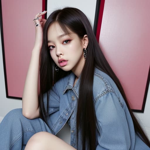  (--Style Photoralism) arafed asian woman with long hair and a denim dress posing for a picture, blackpink jennie, jossi of blackpink, blackpink, portrait jisoo blackpink, lalisa manoban of blackpink, korean idol, portrait of female korean idol, lalisa manobal, portrait of jossi of blackpink, jisoo of blackpink, korean kpop star, roseanne park of blackpink