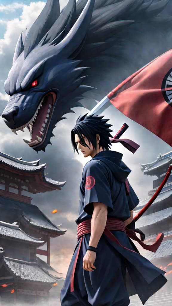  anime art: sasuke uchiha seeks power to defeat itachi, guided by orochimaru's promise. hyperrealistic, full body, detailed clothing, highly detailed, cinematic lighting, stunningly beautiful, intricate, sharp focus, f/1. 8, 85mm, (centered image composition), (professionally color graded), ((bright soft diffused light)), volumetric fog, trending on instagram, trending on tumblr, HDR 4K, 8K