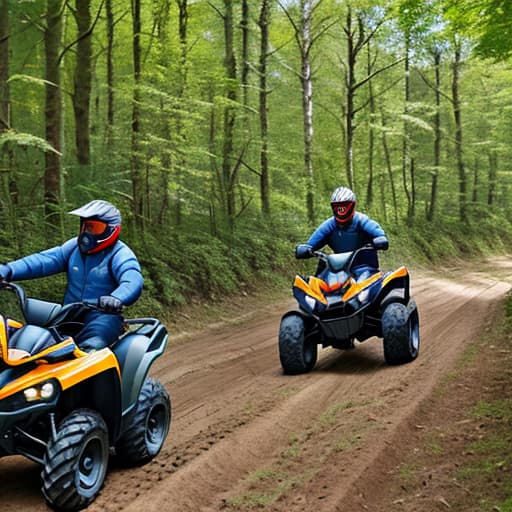  two quadbike driving guys in Bartoniai forest Lithuania ，