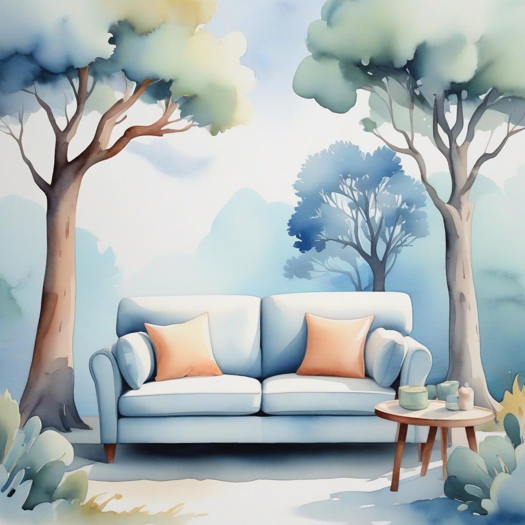  watercolor tender sofa sky river tree machine small two seater