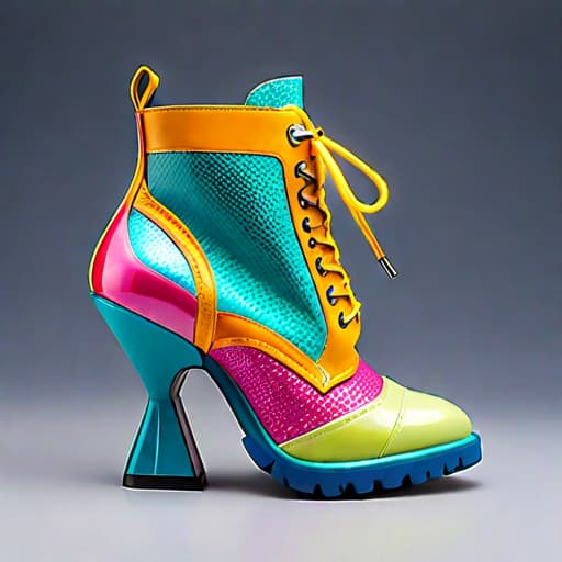  Create a photorealistic digital illustration of a unique design women’s shoe with angled balanced parts, unique soles, 8 centimetre height heel with rubber sole and covered in soft, luxurious textured materials. The art style should blend elements of Irregular Choice, Balenciaga and Issey Miyake hyperrealistic, full body, detailed clothing, highly detailed, cinematic lighting, stunningly beautiful, intricate, sharp focus, f/1. 8, 85mm, (centered image composition), (professionally color graded), ((bright soft diffused light)), volumetric fog, trending on instagram, trending on tumblr, HDR 4K, 8K