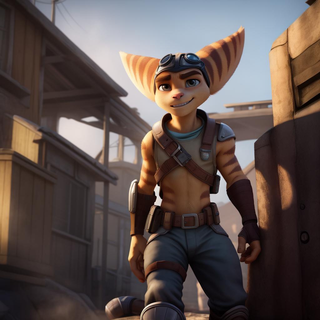  Ratchet and clank (dying light) full body, open eyes, masterpiece, 4k, fine details,