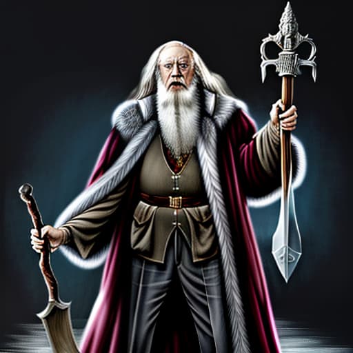  a very angry full length albus dumbledore in a breast armor, a fur coat and a pistol in his right hand and with an axe in his left with the russian flag in the background and with the kremlin