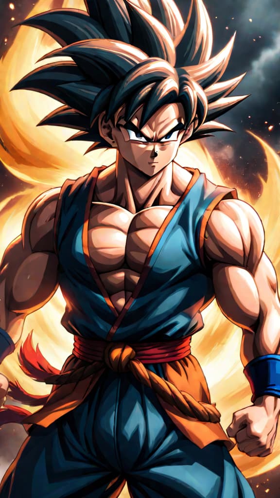  goku facing his toughest battle, shadowy bardock appears ready to fight alongside him, dragon ball, anime art hyperrealistic, full body, detailed clothing, highly detailed, cinematic lighting, stunningly beautiful, intricate, sharp focus, f/1. 8, 85mm, (centered image composition), (professionally color graded), ((bright soft diffused light)), volumetric fog, trending on instagram, trending on tumblr, HDR 4K, 8K