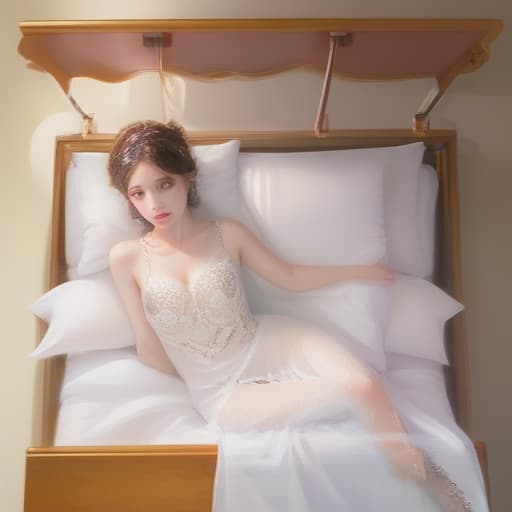  the bride is lying on the bed hyperrealistic, full body, detailed clothing, highly detailed, cinematic lighting, stunningly beautiful, intricate, sharp focus, f/1. 8, 85mm, (centered image composition), (professionally color graded), ((bright soft diffused light)), volumetric fog, trending on instagram, trending on tumblr, HDR 4K, 8K