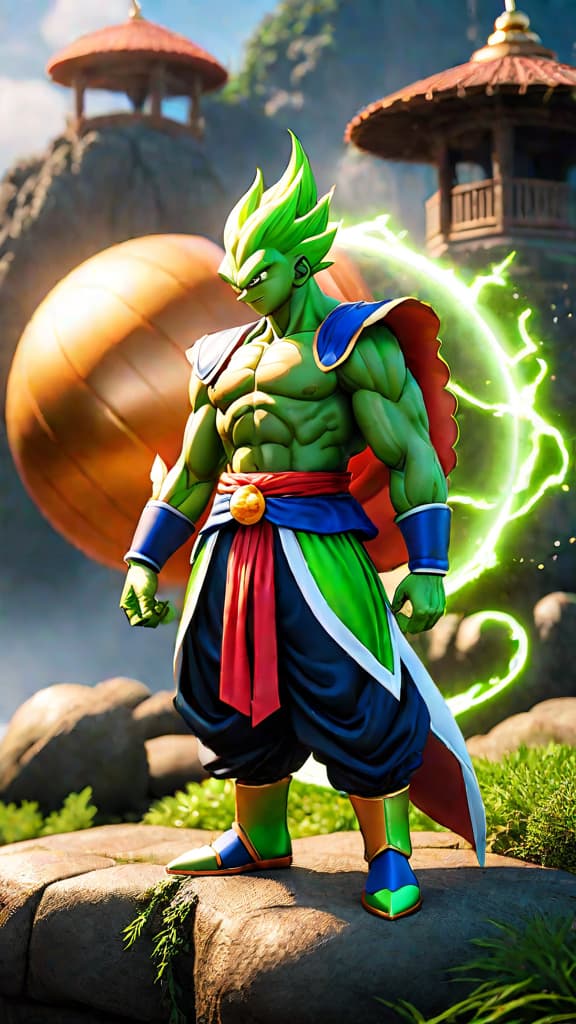  anime art of dende upgrading dragon balls for shenron to revive multiple times with a one time limit per wish (dragon ball z lore). hyperrealistic, full body, detailed clothing, highly detailed, cinematic lighting, stunningly beautiful, intricate, sharp focus, f/1. 8, 85mm, (centered image composition), (professionally color graded), ((bright soft diffused light)), volumetric fog, trending on instagram, trending on tumblr, HDR 4K, 8K