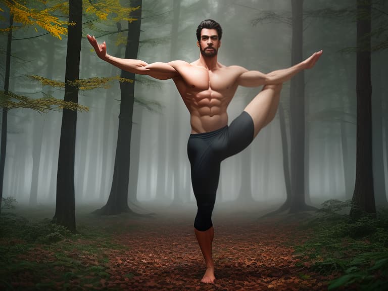  a professional and experienced male yoga teacher. it stands in a clearing. around him, his students perform the adho mukha svanasana pose., dynamic, action packed, thrilling, by neil leifer, walter iooss jr., bob martin, eadweard muybridge, robert capa hyperrealistic, full body, detailed clothing, highly detailed, cinematic lighting, stunningly beautiful, intricate, sharp focus, f/1. 8, 85mm, (centered image composition), (professionally color graded), ((bright soft diffused light)), volumetric fog, trending on instagram, trending on tumblr, HDR 4K, 8K