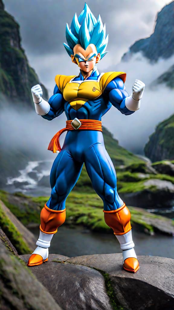  anime art: vegeta from dragon ball training with whis, showing promise in mastering ultra instinct. hyperrealistic, full body, detailed clothing, highly detailed, cinematic lighting, stunningly beautiful, intricate, sharp focus, f/1. 8, 85mm, (centered image composition), (professionally color graded), ((bright soft diffused light)), volumetric fog, trending on instagram, trending on tumblr, HDR 4K, 8K