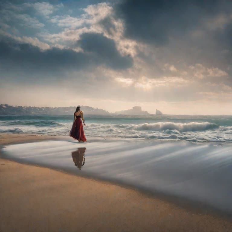  beach hyperrealistic, full body, detailed clothing, highly detailed, cinematic lighting, stunningly beautiful, intricate, sharp focus, f/1. 8, 85mm, (centered image composition), (professionally color graded), ((bright soft diffused light)), volumetric fog, trending on instagram, trending on tumblr, HDR 4K, 8K