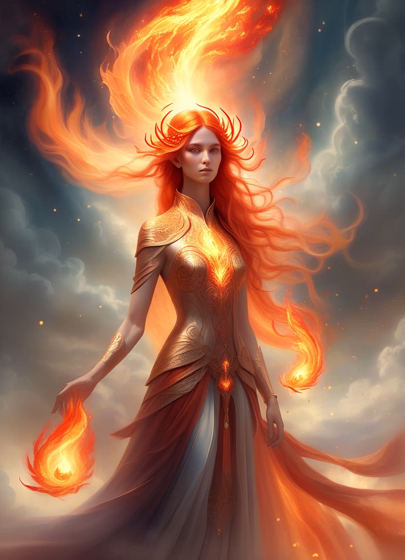  ethereal fantasy concept art of fiery . magnificent, celestial, ethereal, painterly, epic, majestic, magical, fantasy art, cover art, dreamy