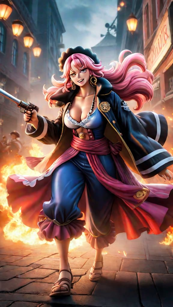  anime art: big mom from one piece wields the soru soru no mi, controlling homies like zeus and prometheus. hyperrealistic, full body, detailed clothing, highly detailed, cinematic lighting, stunningly beautiful, intricate, sharp focus, f/1. 8, 85mm, (centered image composition), (professionally color graded), ((bright soft diffused light)), volumetric fog, trending on instagram, trending on tumblr, HDR 4K, 8K