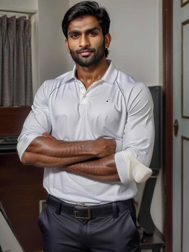  a handsome muscular indian cricketer ready to play