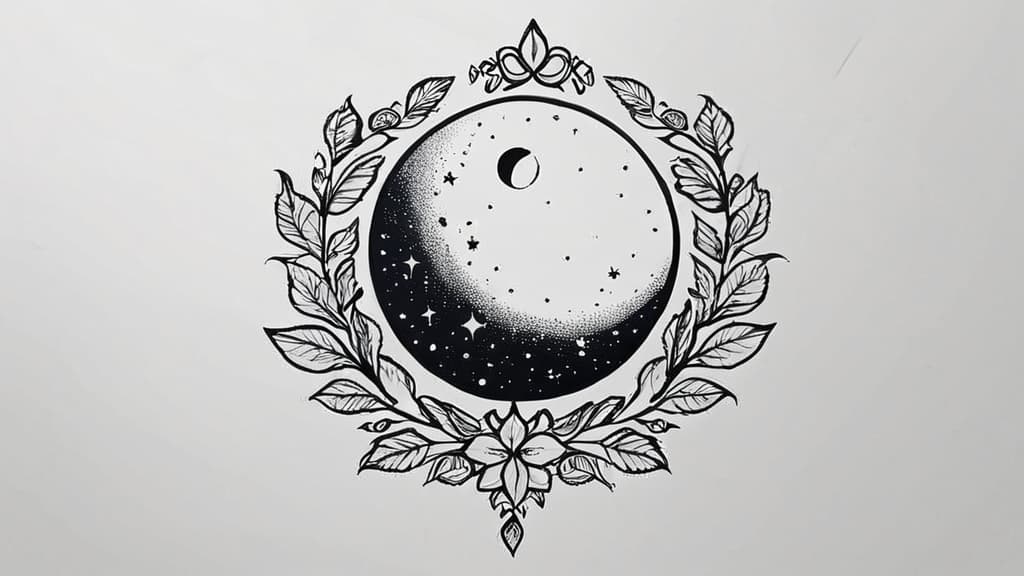  moon, jupiter, rose,, (tattoo sketch:1.25), drawing