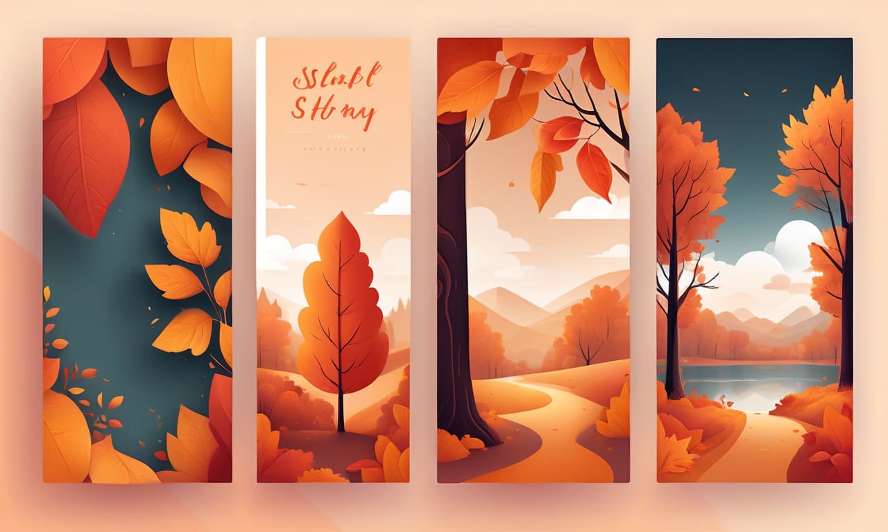  three options of minimalistic backgrounds for stories and posts in flat vector style. clean and concise design, proportions 9:16. autumn theme. risograph style.