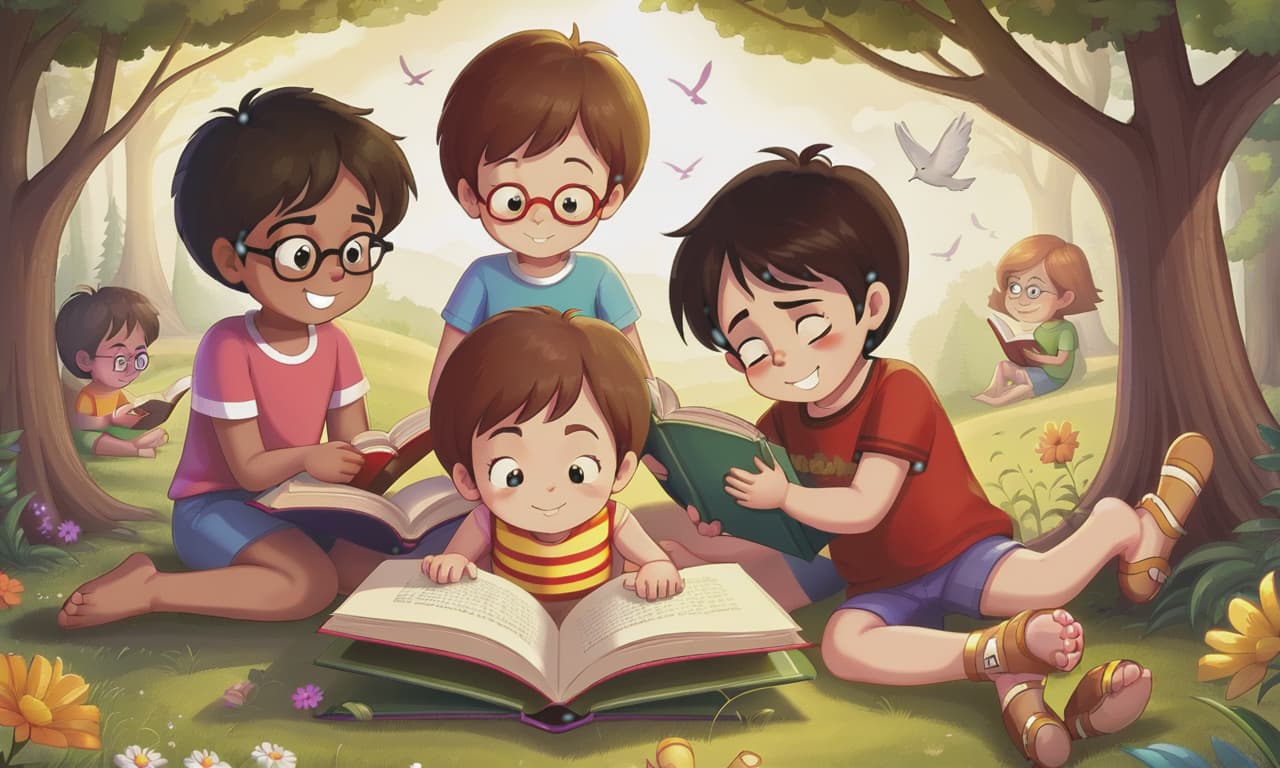  children read a book