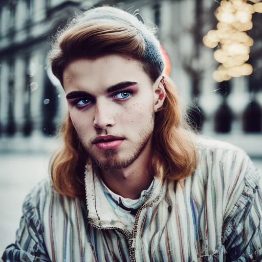 portrait+ style Russian tiktok personality LGBT queer blonde hunk dude face