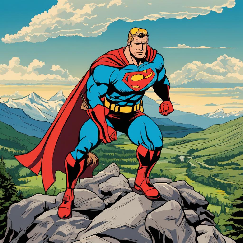  a superhero in a mountain range