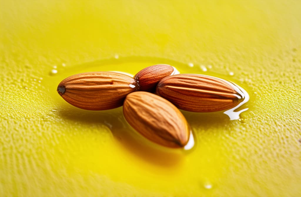  food gourmet photography style, almonds in oil, almond dripping with oil, isolated on white background, macro photography ar 3:2, appetizing, professional, culinary, high resolution, commercial, highly detailed ,soft natural lighting, macro details, vibrant colors, fresh ingredients, glistening textures, bokeh background, styled plating, wooden tabletop, garnished, tantalizing, editorial quality