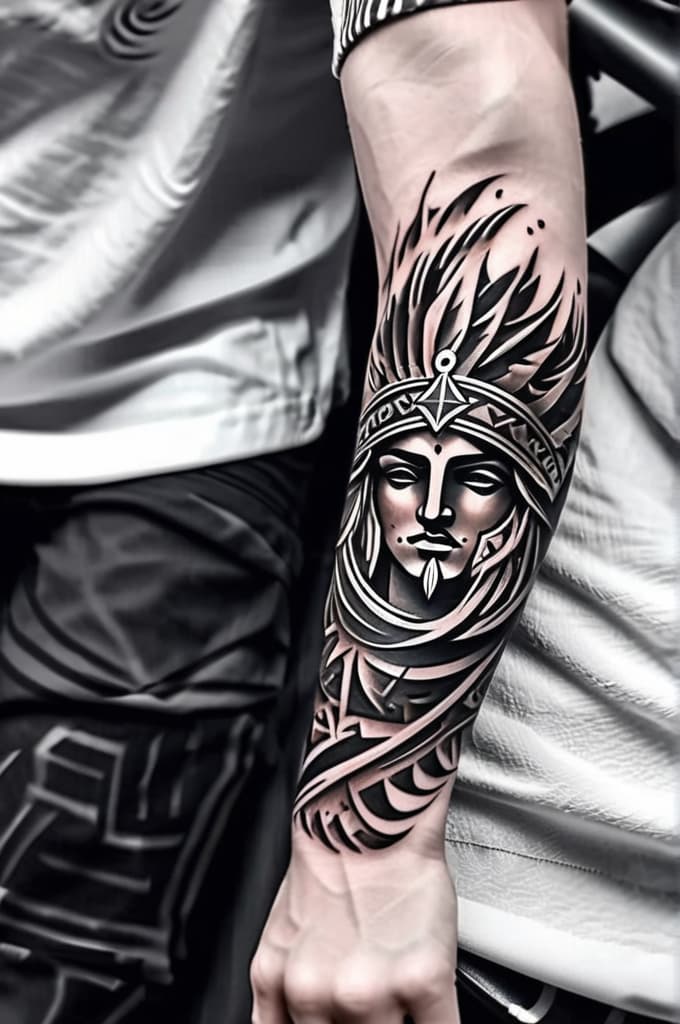  tattoo with greek style, (tattoo:1.15), black and white style, hq, hightly detailed, 4k