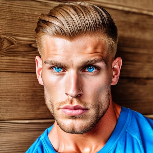 portrait+ style IFBB star bodybuilder queer blonde hunk dude face