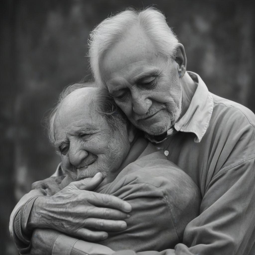   old , hugging and ing a man 