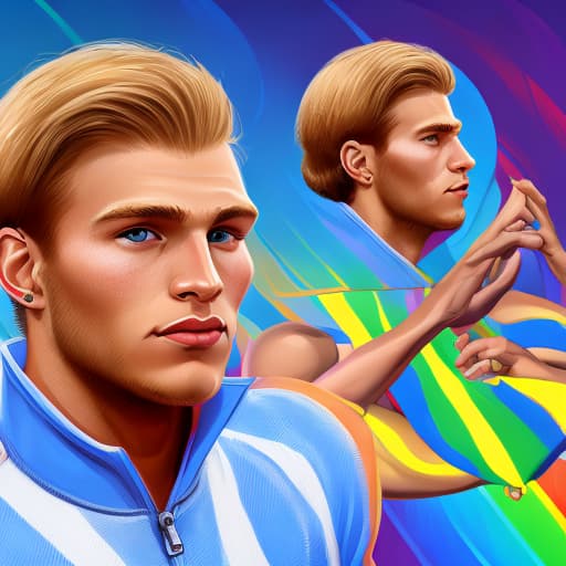 portrait+ style Russian LGBT queer summer Olympics athlete blonde hunk dude face