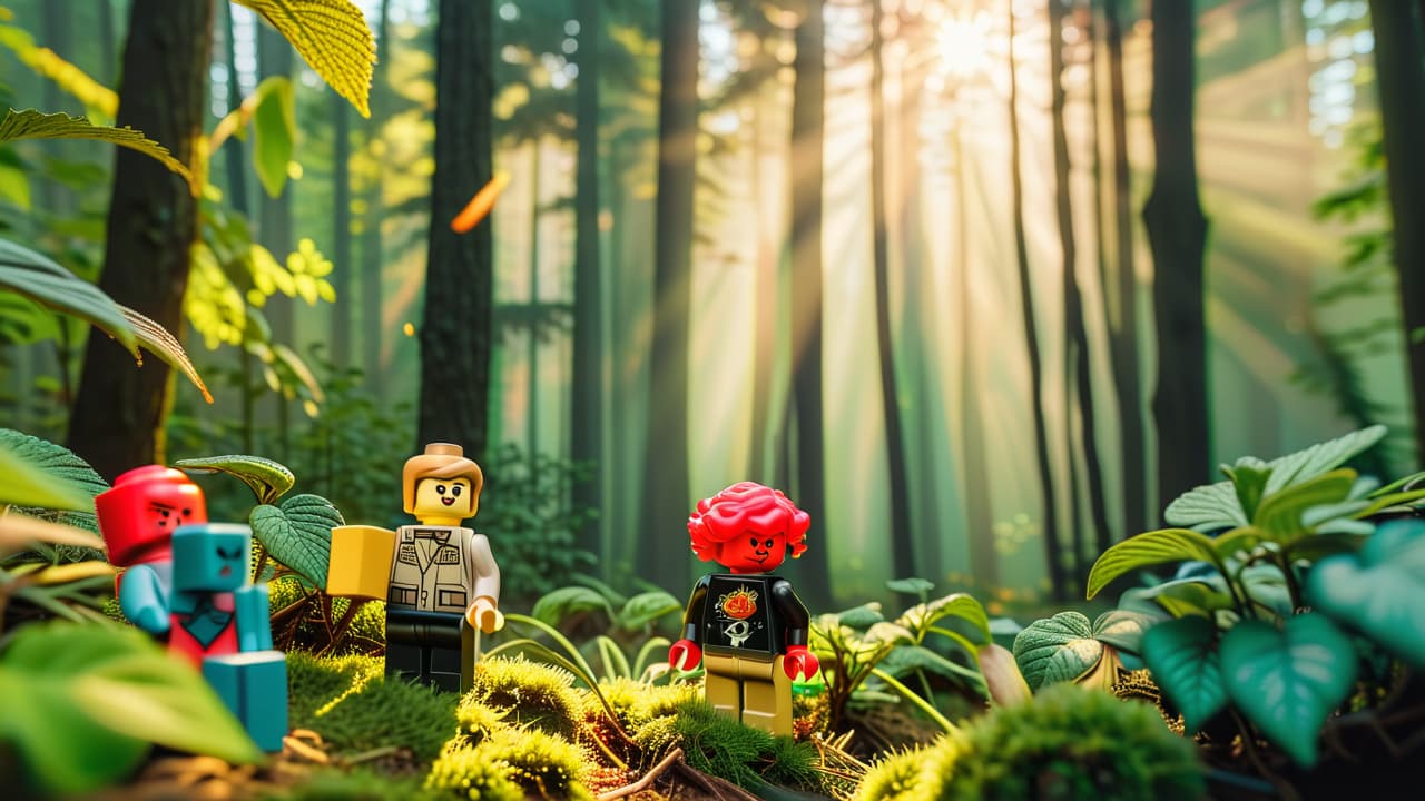  a vint forest scene showcasing various sustainable toys: wooden blocks, organic cotton stuffed animals, and biodegradable dolls, all surrounded by greenery, sunlight filtering through leaves, and a interacting joyfully with them. hyperrealistic, full body, detailed clothing, highly detailed, cinematic lighting, stunningly beautiful, intricate, sharp focus, f/1. 8, 85mm, (centered image composition), (professionally color graded), ((bright soft diffused light)), volumetric fog, trending on instagram, trending on tumblr, HDR 4K, 8K