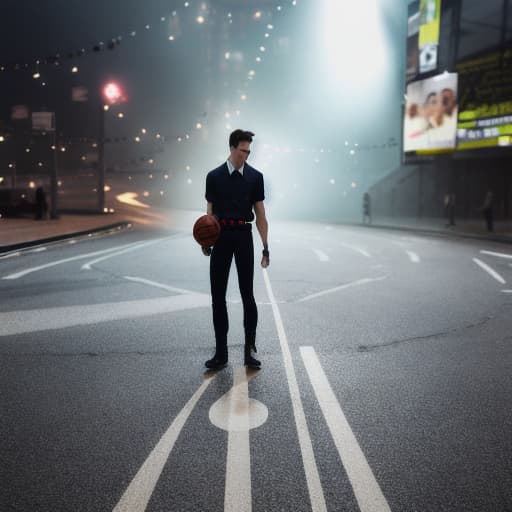  Playing basketball alone in suspenders hyperrealistic, full body, detailed clothing, highly detailed, cinematic lighting, stunningly beautiful, intricate, sharp focus, f/1. 8, 85mm, (centered image composition), (professionally color graded), ((bright soft diffused light)), volumetric fog, trending on instagram, trending on tumblr, HDR 4K, 8K