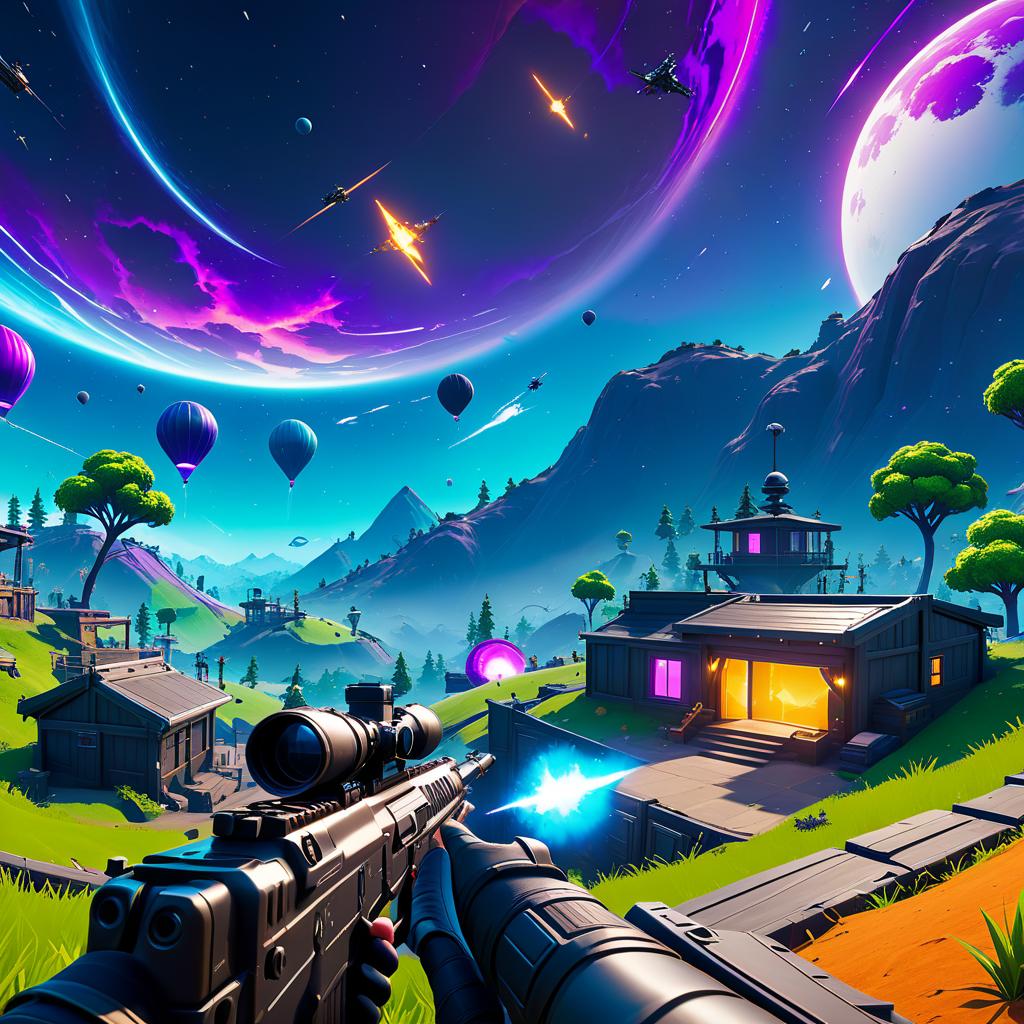  fortnite game science fiction concept action packed first person shooter outer space setting pop art style inspirations from alien franchise, instagram style panoramic shot 150mm lens high dynamic range fantasy bright colors detailed textures fast paced movement sharp focus golden ratio composition high resolution hdr highly detailed photo sharp details best quality 4k raw photo, award winning, professional, highly detailed, masterpiece